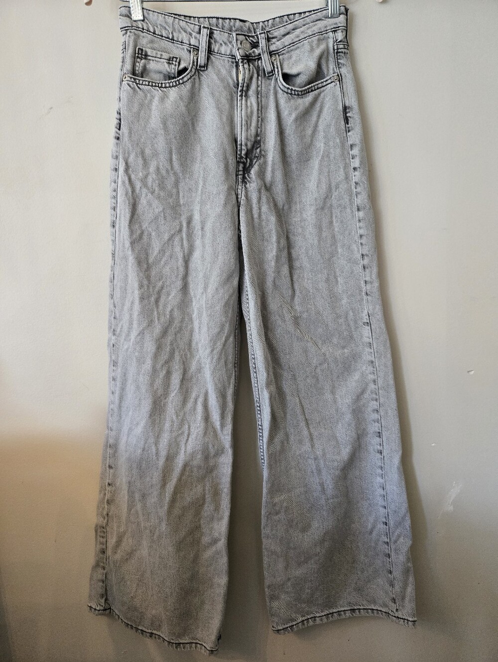 &Denim H&M Ultra High Waist Wide Leg Grey Acid Wash Jeans [US Size 4] Casual